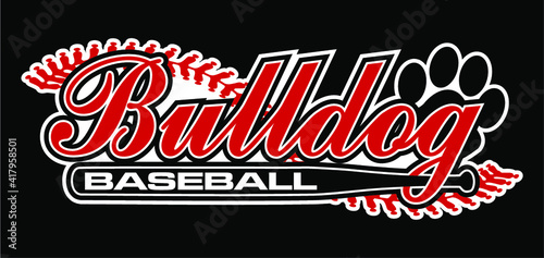 bulldog baseball team design with ball bat for school, college or league