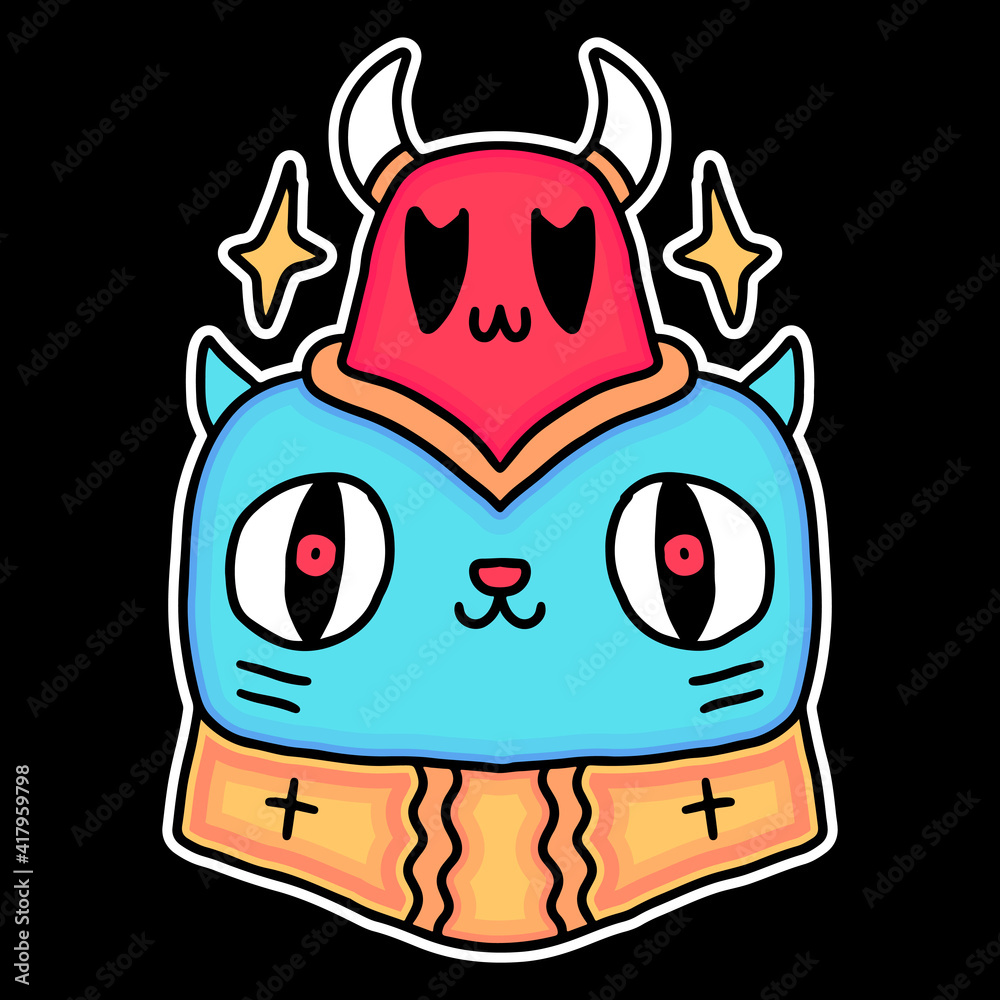 cat and devil monster design cartoon. illustration for poster, logo, sticker, or apparel merchandise. cat and devil monster design cartoon. illustration for poster, logo, sticker, or apparel merchandise.