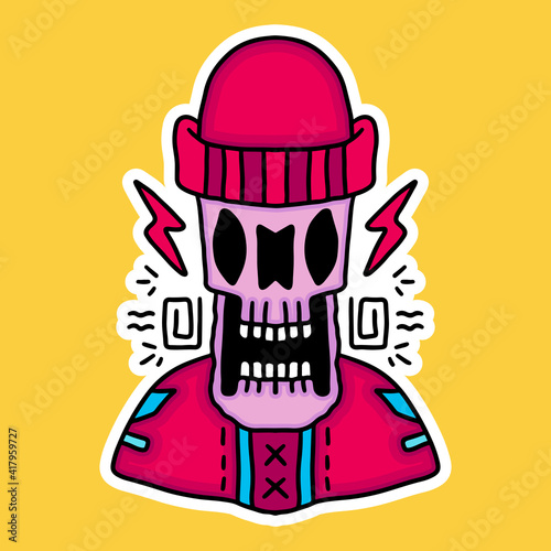 hype skull wearing beanie hat design graphic. illustration for poster, logo, sticker, or apparel merchandise.