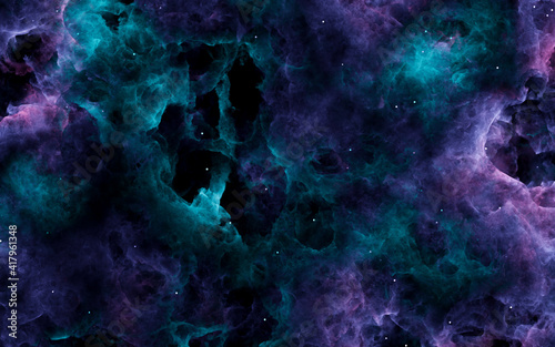 abstract background of green and purple nebula with stars in the background. 3d rendering