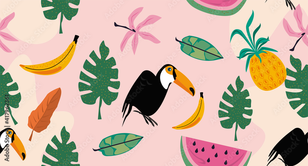 toucan and fruits