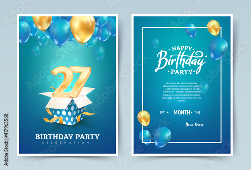 27 th years birthday vector invitation double card Fototapeta