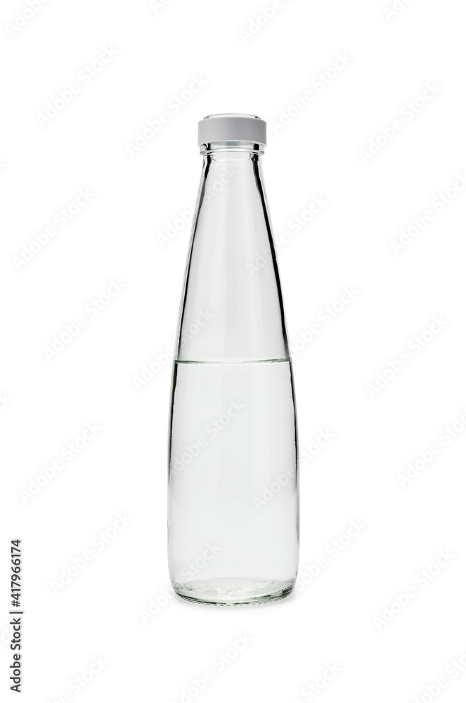 glass bottle with water on white background isolate