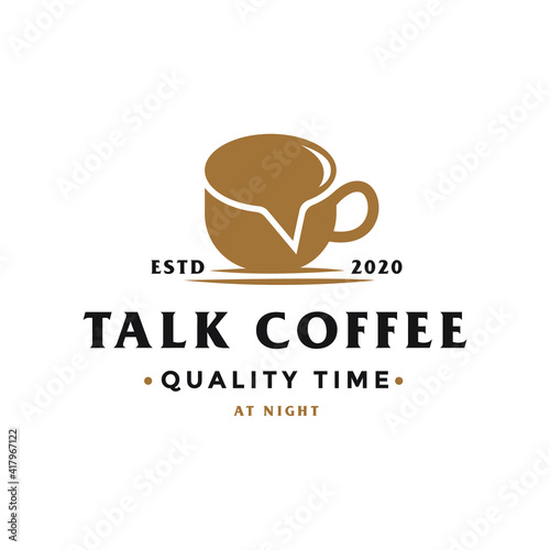 chat bubble with coffee for cafe or restaurant logo