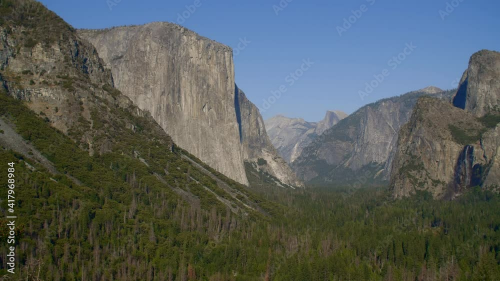 Aerial Panning View of Yosemite Valley on a Sunny Day in California Aerial Panning View of Yosemite Valley on a Sunny Day in California