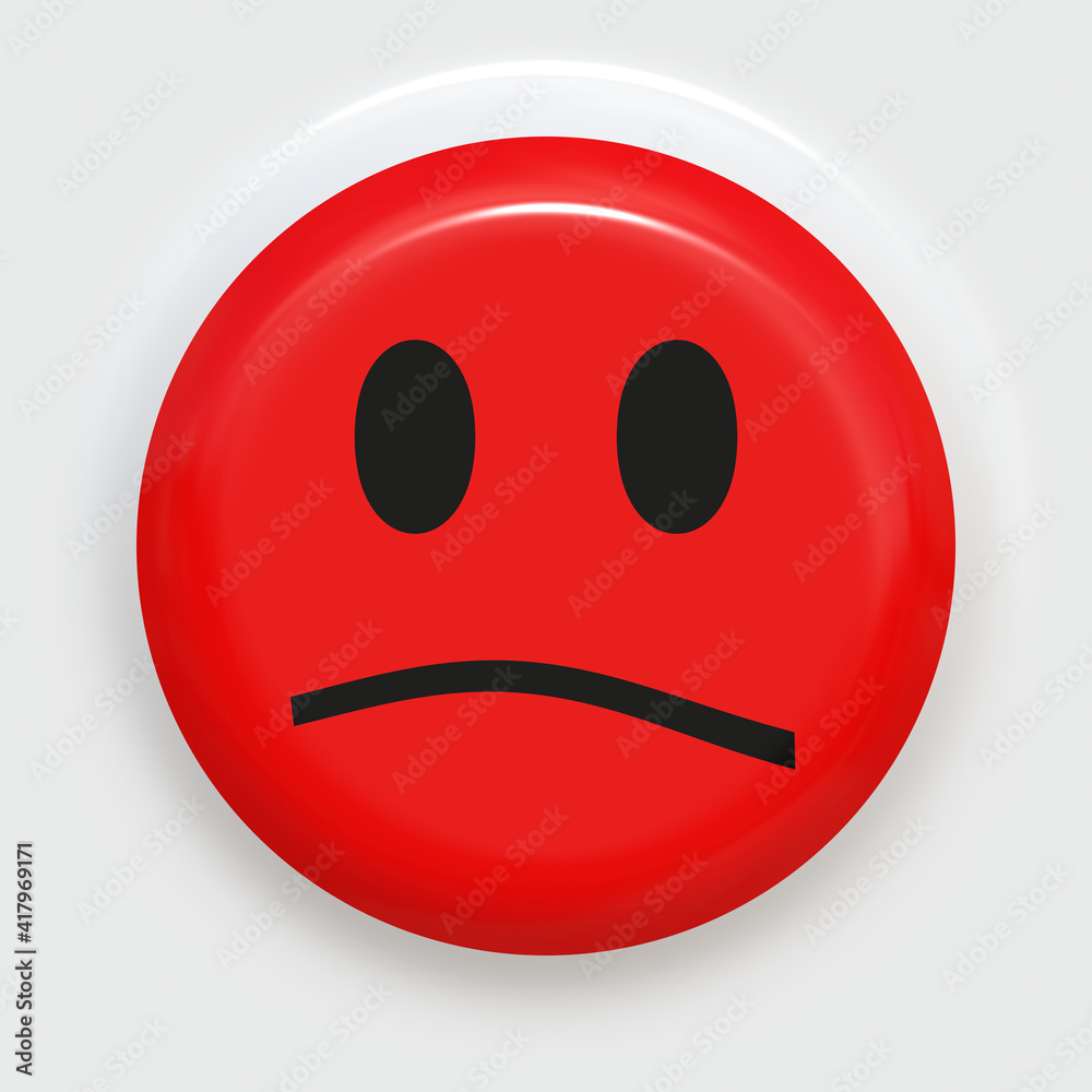 3d illustration of a sad face red button 3d illustration of a sad face red button