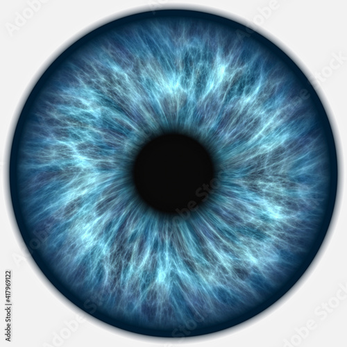 3D illustration of a human blue iris on a white background