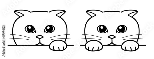 Cat secretly watching over from afar. Line drawing on white background.