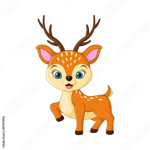 Cute little deer cartoon on white background