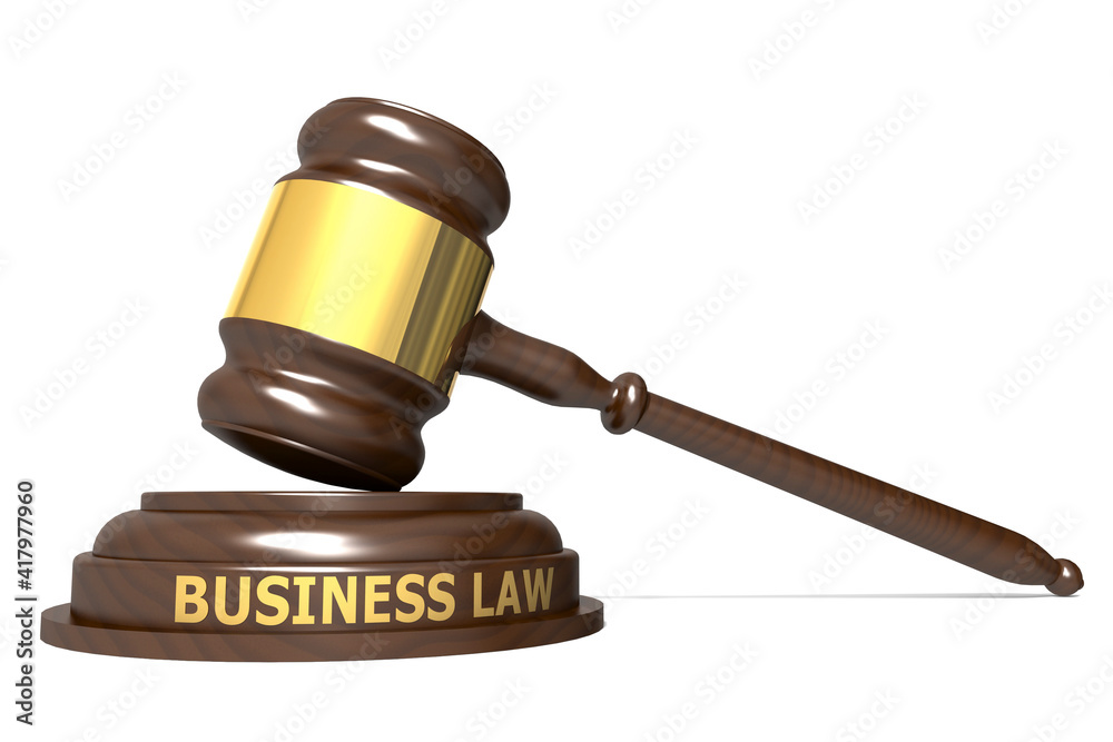 Wooden judge gavel with business law word