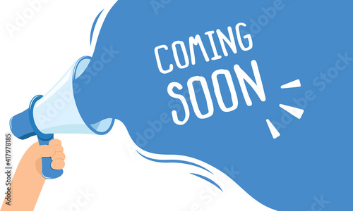 Banner of announcement by hand holding speakerphone concept.