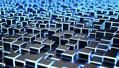 Abstract Background with Black and Blue Cubes  3D Rendering