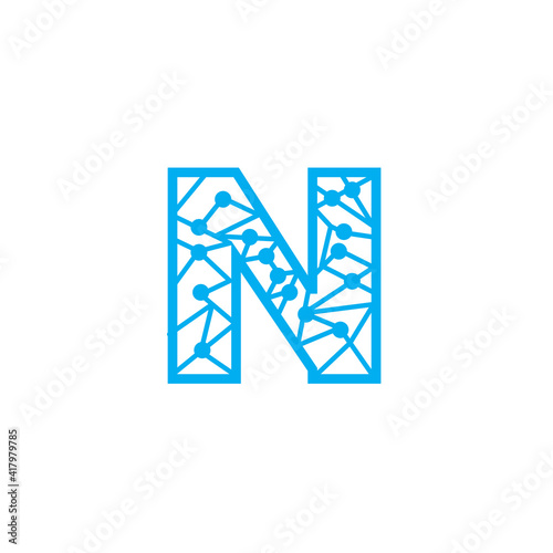letter n logo digital circuit design vector illustration