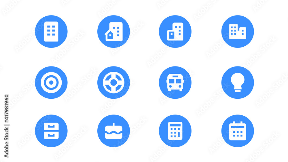 UI icon pack with blue circle isolated white Background UI icon pack with blue circle isolated white Background