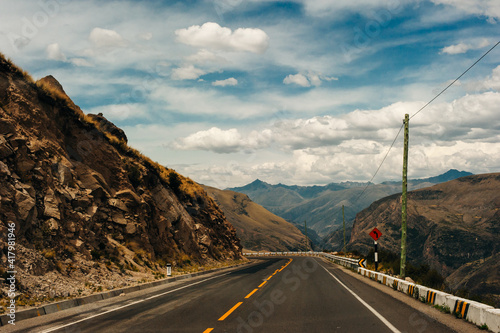 Peruvian Andean landscape, serpentine road to Huaraz. photo