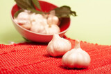 garlics on a green background