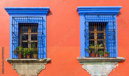 Oaxaca, Mexico, Scenic old city streets and colorful colonial buildings in historic city center. photo