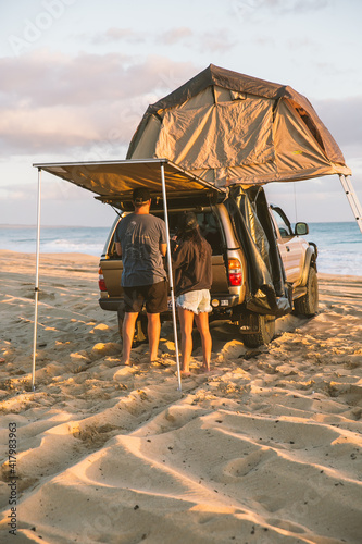beach camping overland on the sand