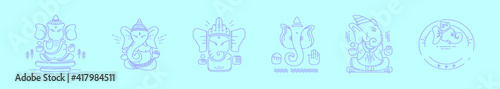 set of ganesha cartoon icon design template with various models. vector illustration isolated on blue background