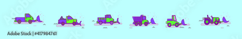 set of snow plow cartoon icon design template with various models. vector illustration isolated on blue background