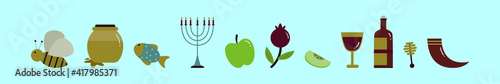 rosh hashanah jewish holiday elements cartoon icon design template with various models. vector illustration isolated on blue background