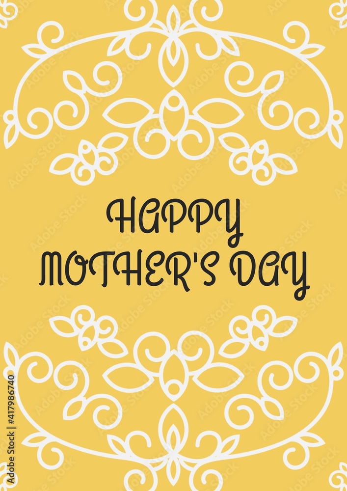 Happy mother's day text with white floral design on yellow background