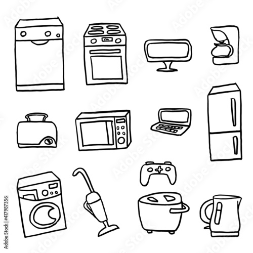 Set of vector elements - home applienses. Doodle. Perfect for icons, stickers, patterns