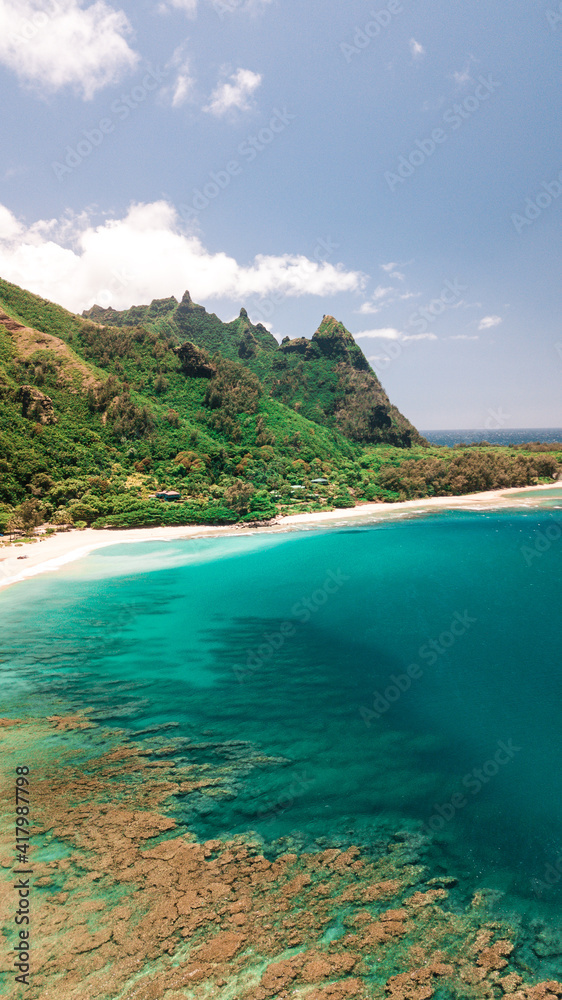 Tunnels Beach Kauai Hawaii on a clear blue day Tunnels Beach Kauai Hawaii on a clear blue day