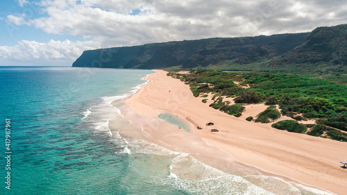 Mid Day Polihale from above on the island of Kauai in Hawaii.