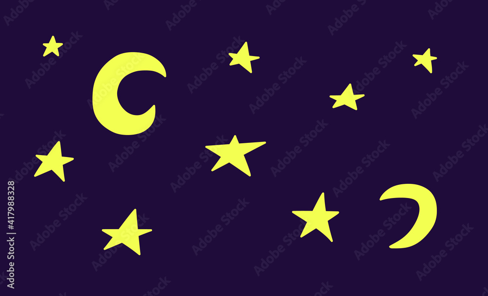 Collection of crescent moon and stars. Astronomical or celestial objects. Heavenly bodies in space. Vector hand drawn illustration in doodle style. Collection of crescent moon and stars. Astronomical or celestial objects. Heavenly bodies in space. Vector hand drawn illustration in doodle style.