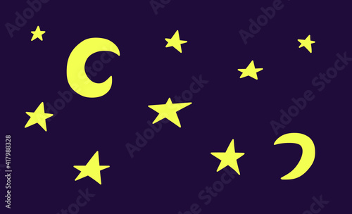 Collection of crescent moon and stars. Astronomical or celestial objects. Heavenly bodies in space. Vector hand drawn illustration in doodle style.