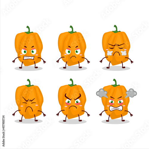 Orange habanero cartoon character with various angry expressions