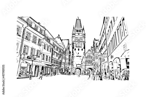 Building view with landmark of Freiburg im Breisgau is the
city in Germany. Hand drawn sketch illustration in vector. photo