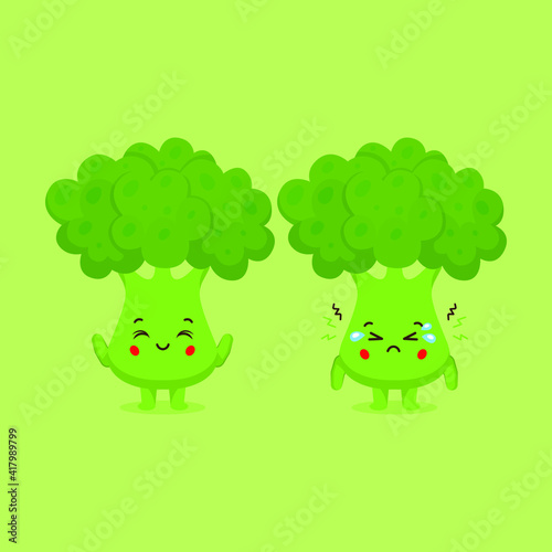 Cute Broccoli Characters Smiling and Sad