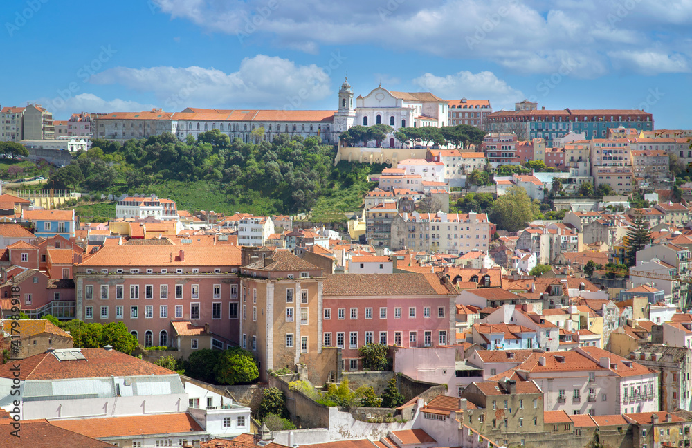 Scenic panoramic views of Lisbon from Saint George Castle (Sao Jorge) lookout.