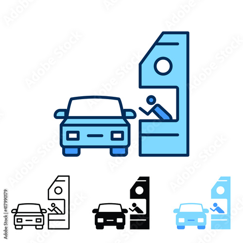 Drive through icon in different style. Two colored and black drive thru vector icons designed in filled outline, line, glyph and solid style. Vector illustration isolated on white background. EPS 10