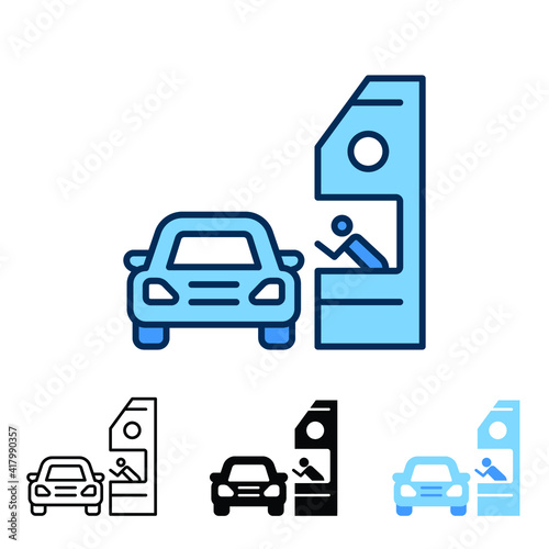 Drive through icon in different style. Two colored and black drive thru vector icons designed in filled outline, line, glyph and solid style. Vector illustration isolated on white background. EPS 10