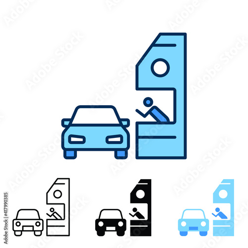 Drive through icon in different style. Two colored and black drive thru vector icons designed in filled outline, line, glyph and solid style. Vector illustration isolated on white background. EPS 10 © Fourdoty