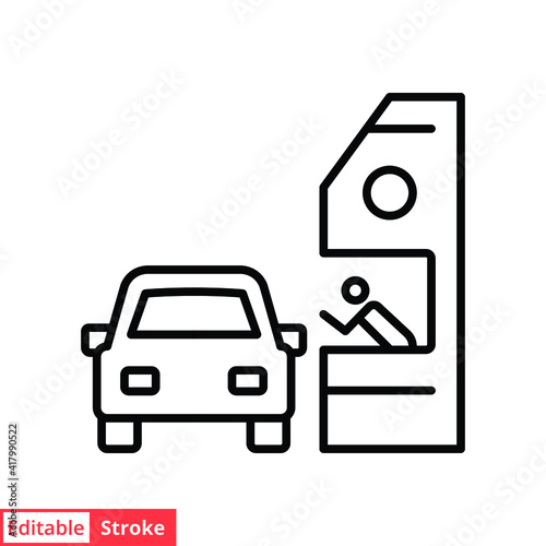 Drive through line icon. Simple outline style symbol for web, mobile, ui design. Thru, window, car, restaurant, shop concept. Vector illustration isolated on white background. Editable stroke EPS 10.