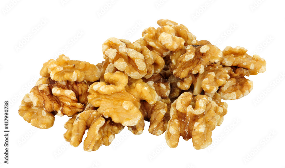 Group of shelled walnut halves isolated on a white background Group of shelled walnut halves isolated on a white background