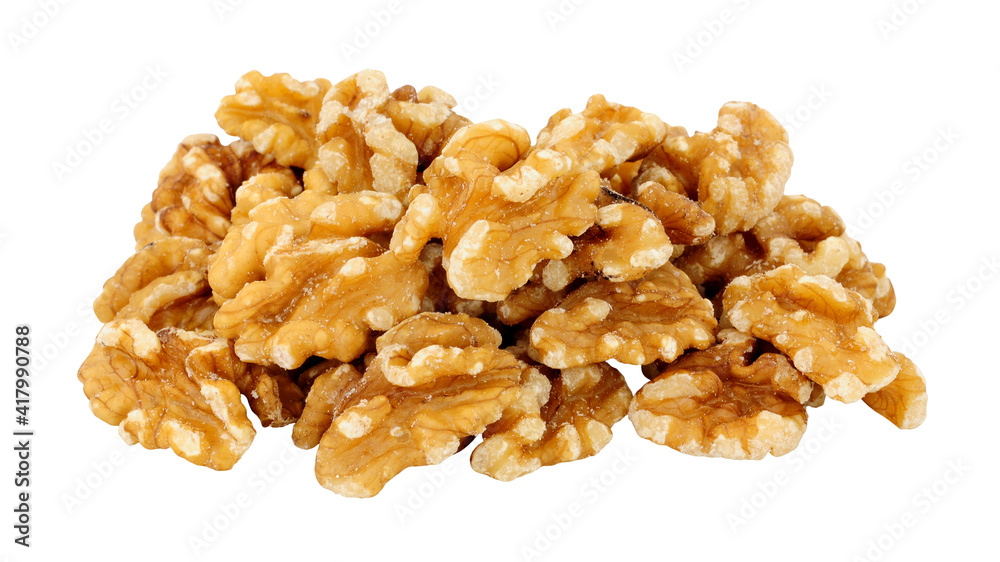 Group of shelled walnut halves isolated on a white background Group of shelled walnut halves isolated on a white background