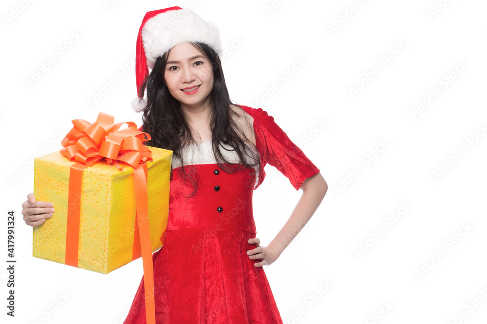 Happy Christmas beauty woman wears red shirt isolated white background. Happy Christmas beauty woman wears red shirt isolated white background.