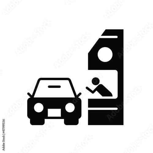 Drive through glyph icon. Simple solid style symbol can be used for web, mobile, ui design. Thru, window, car, restaurant, shop concept. Vector illustration isolated on white background. EPS 10.