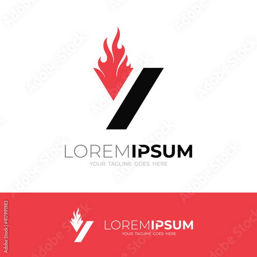 Fire icon with letter Y design template, flat logo simple , ready for your