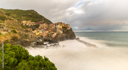 Beautiful village of Manarolain the Cinque Terre in Italy 