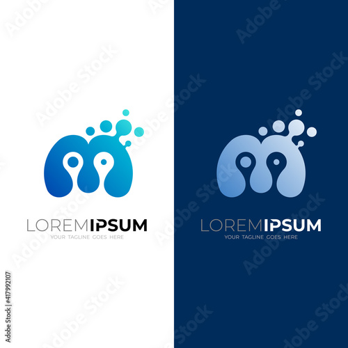 M logo with Abstract design illustration, Letter M logo and water drop, Babble icon