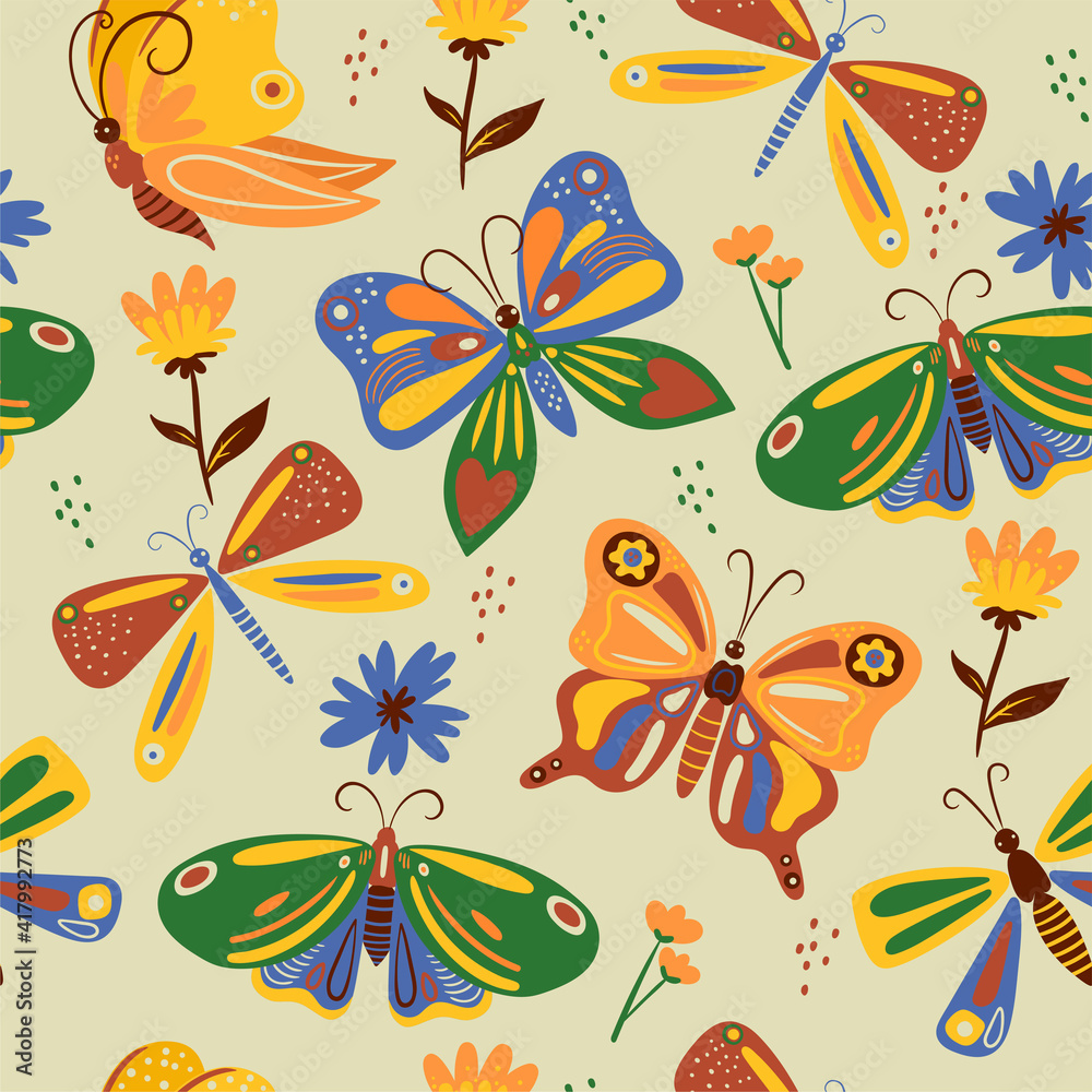 Seamless pattern with butterflies. Vector graphics.