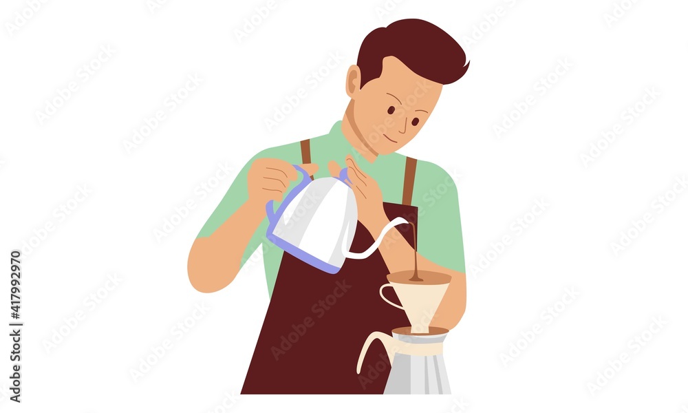 People illustration. Barista pouring milk to coffee. Flat vector illustration People illustration. Barista pouring milk to coffee. Flat vector illustration