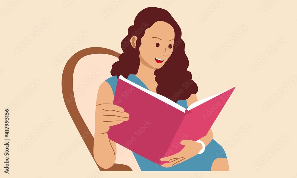 Woman sitting on sofa and read a book. Flat design vector illustration Woman sitting on sofa and read a book. Flat design vector illustration