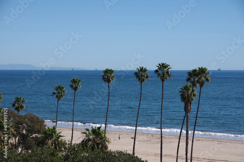 Panoramic Pacific ocean and Island of Santa Cruz view seen from the high level Santa Barbara City College campus area in southern California photo